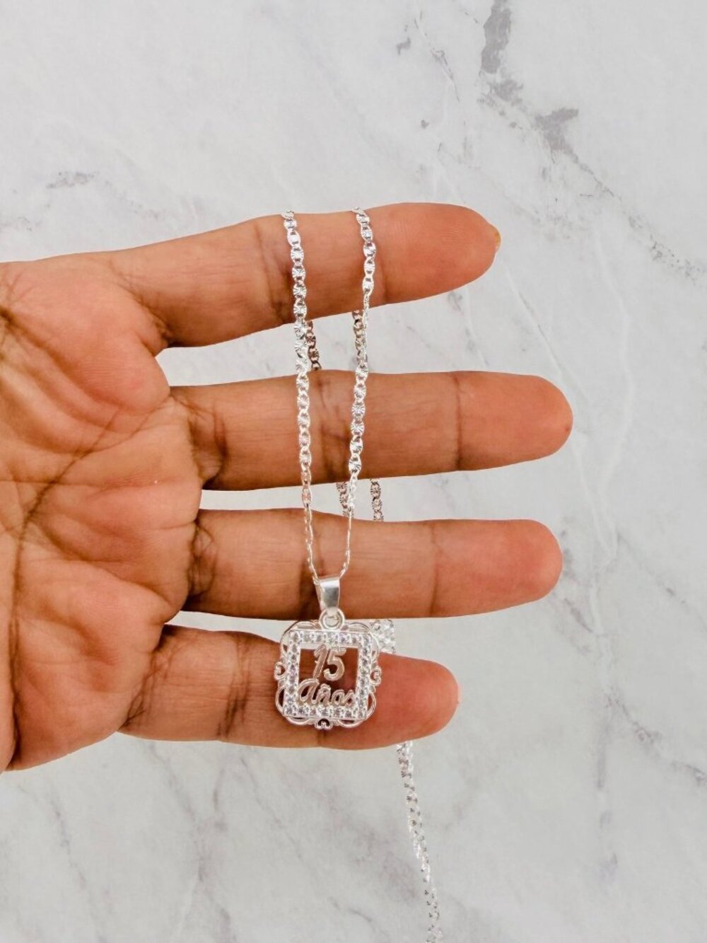 925 Sterling Silver  Necklace Quinceañera Pendant - Cadena plata